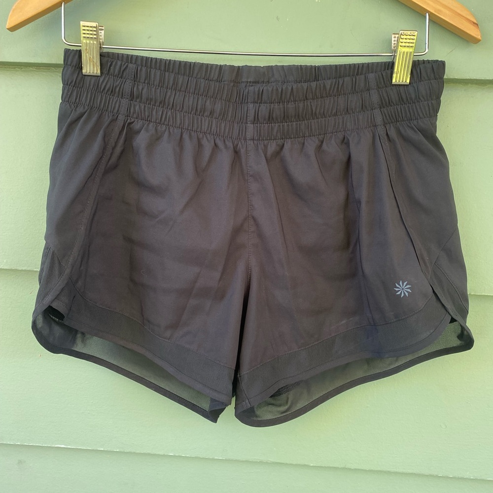 Athleta Black Women's Mesh racer run Short with Elastic Waist 4”